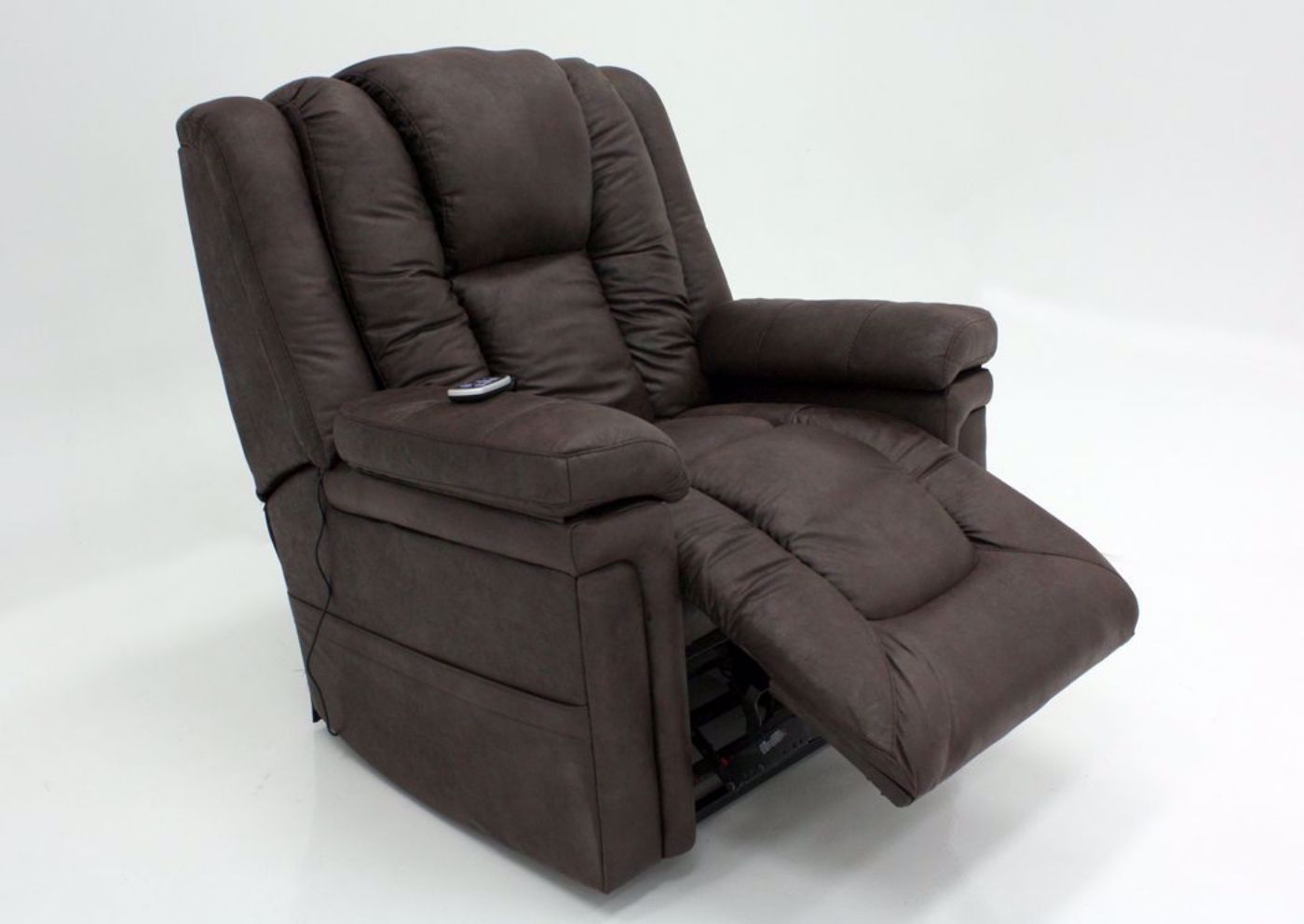 Brown Turbo POWER Lift Recliner with the Chaise Open Slightly | Home Furniture Plus Mattress