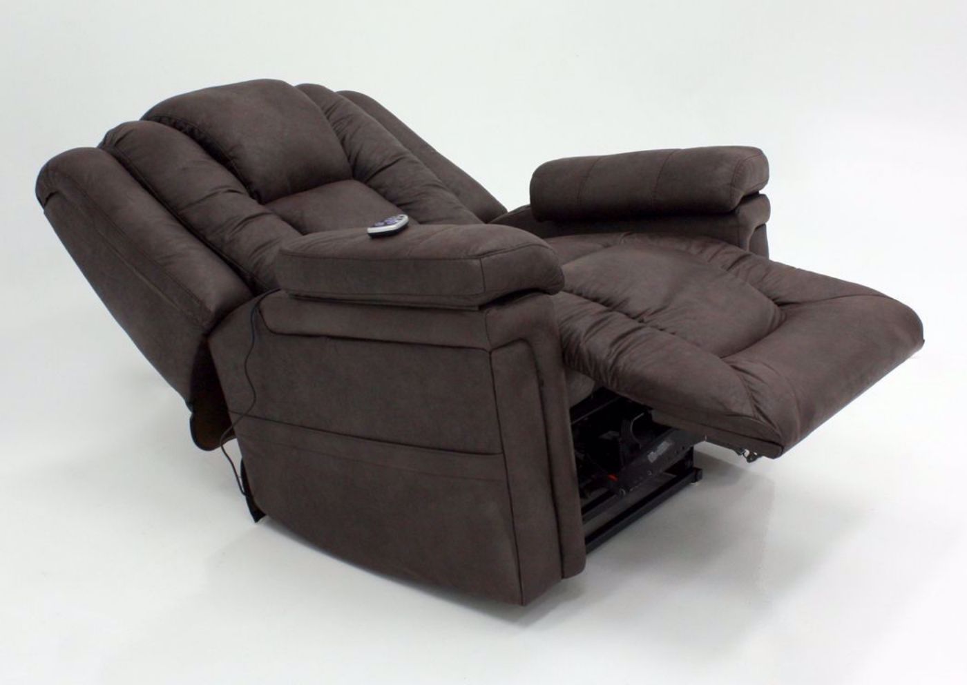 Brown Turbo POWER Lift Recliner at an Angle in the Fully Reclined Position | Home Furniture Plus Mattress