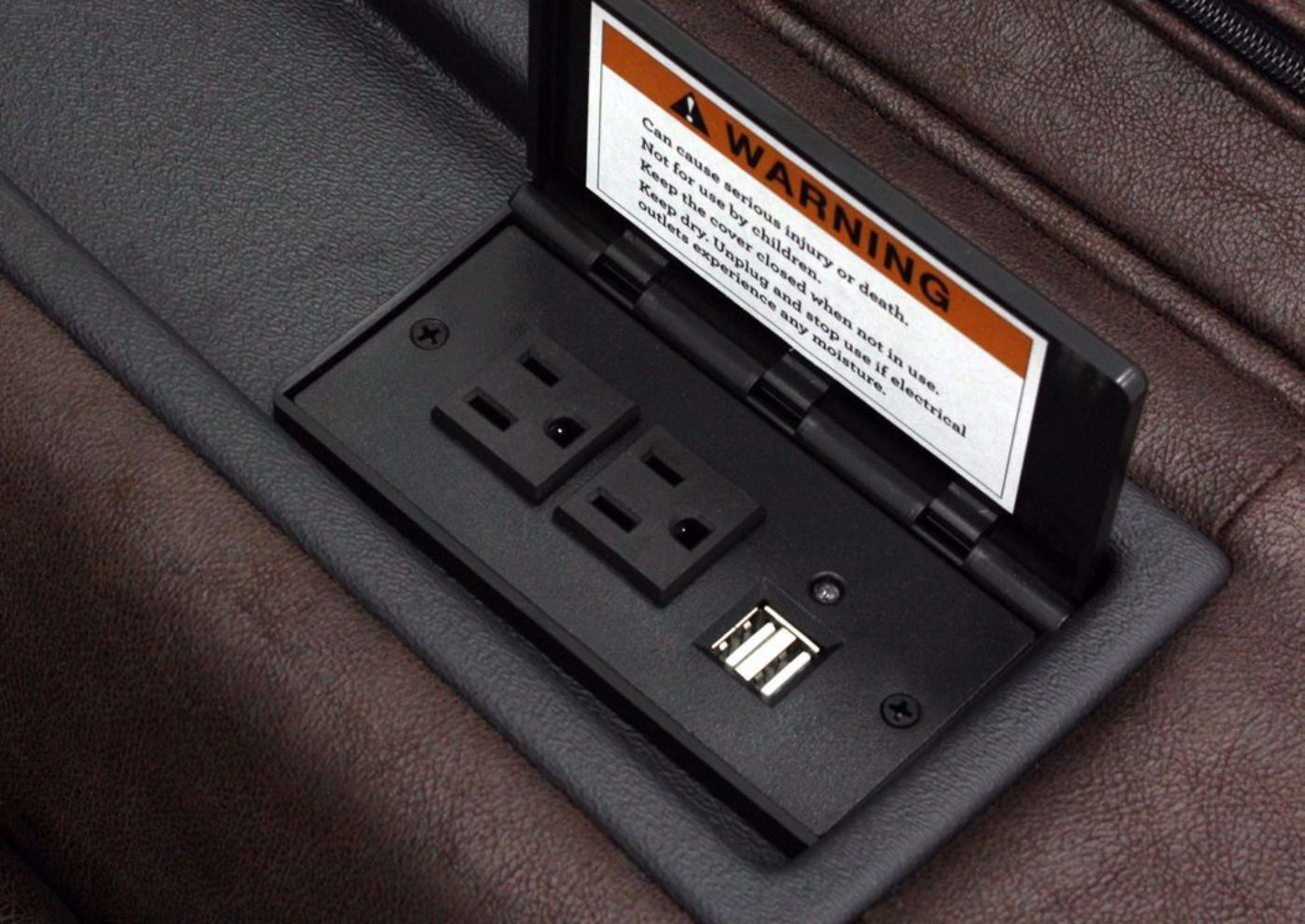 Brown Turbo POWER Lift Recliner Showing the Flip Up Arm USB and AC Ports | Home Furniture Plus Mattress