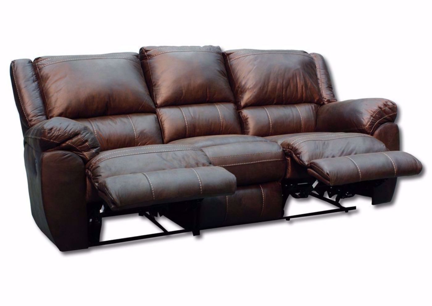 Brown Shiloh Reclining Sofa by Simmons Upholstery at an Angle in the Reclining Position | Home Furniture Plus Bedding