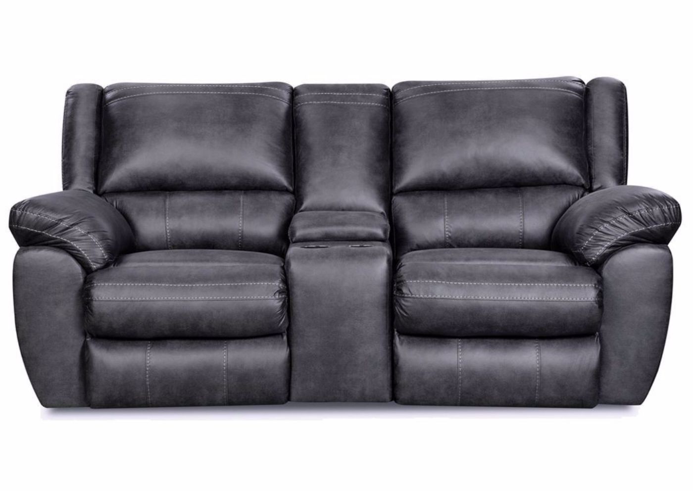 Gray Shiloh Reclining Loveseat by Simmons Upholstery, Front Facing | Home Furniture Plus Mattress