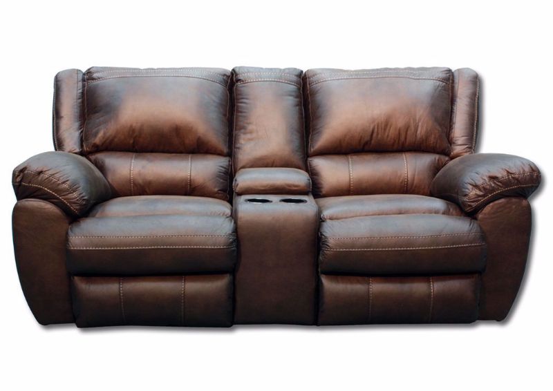 Brown Shiloh Reclining Loveseat by Simmons Upholstery, Front Facing | Home Furniture Plus Mattress
