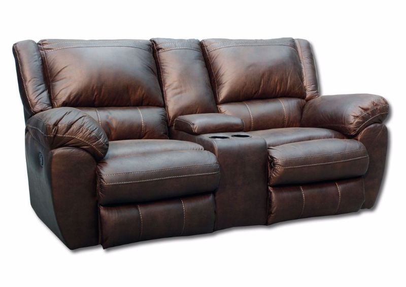 Brown Shiloh Reclining Loveseat by Simmons Upholstery at an Angle | Home Furniture Plus Mattress
