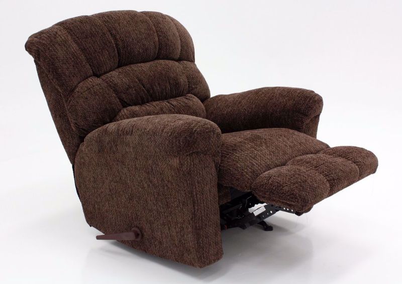 Brown Eastwood Rocker Recliner at an Angle in the Reclined Position | Home Furniture Plus Mattress