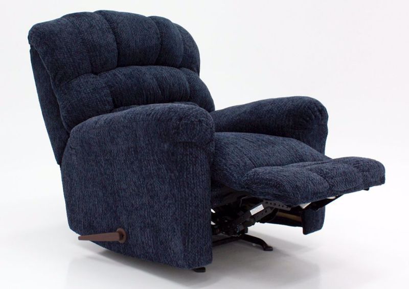 Blue Eastwood Rocker Recliner at an Angle in the Reclined Position | Home Furniture Plus Mattress
