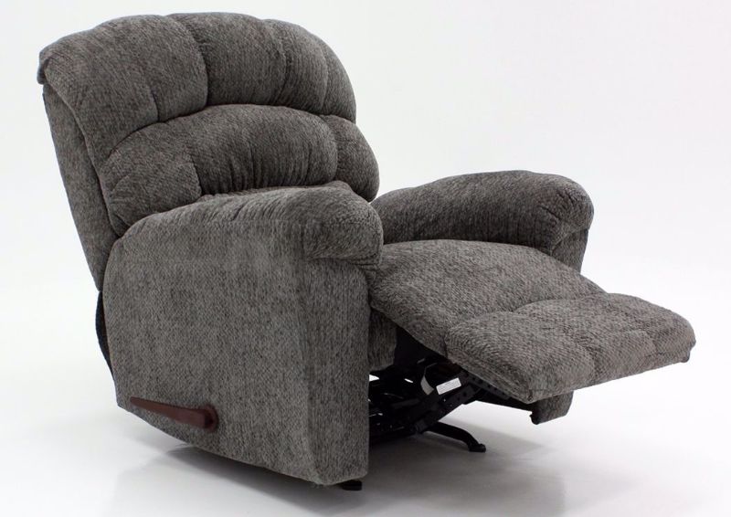 Gray Eastwood Rocker Recliner at an Angle in the Reclined Position | Home Furniture Plus Mattress