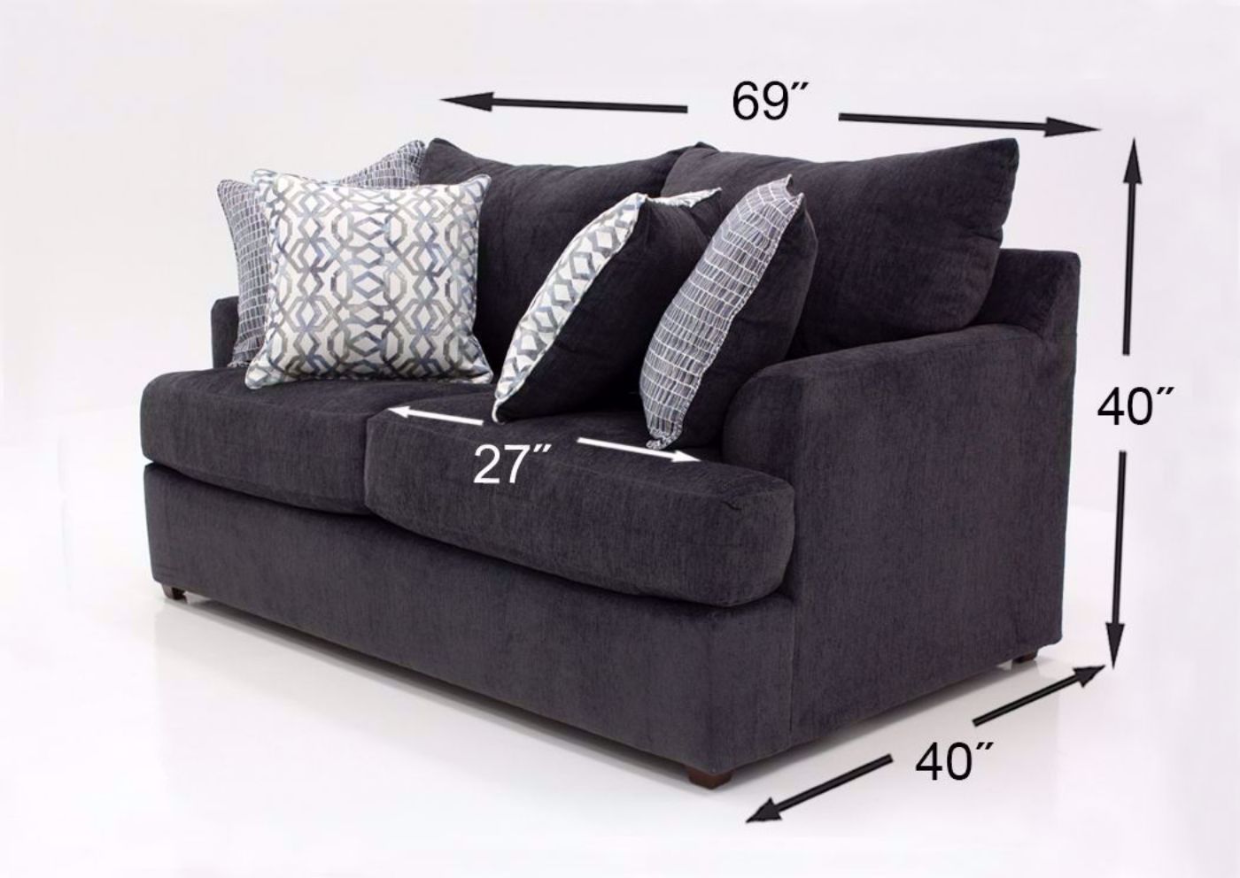 Charcoal Gray Stephenson Loveseat by Lane Showing the Dimensions | Home Furniture Plus Bedding