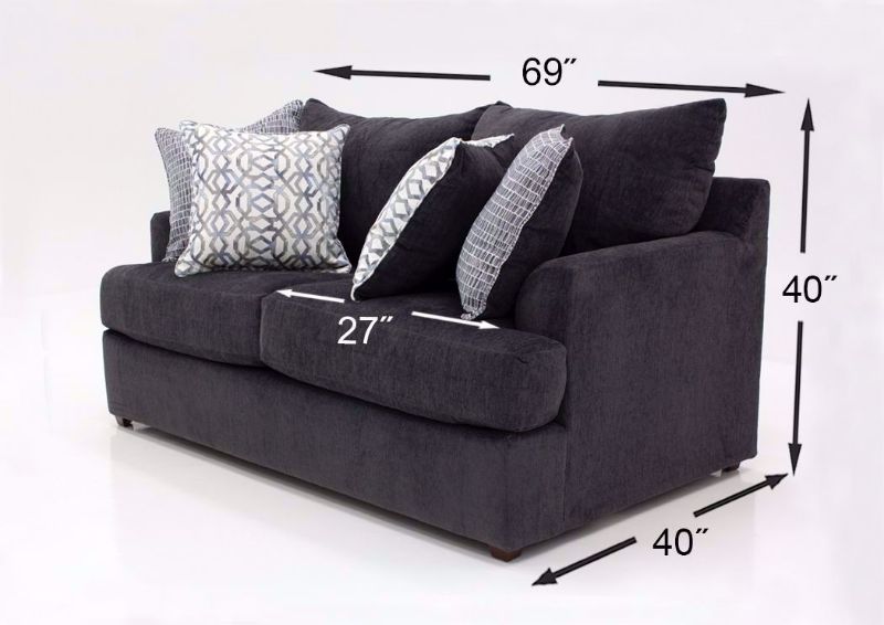 Charcoal Gray Stephenson Loveseat by Lane Showing the Dimensions | Home Furniture Plus Bedding