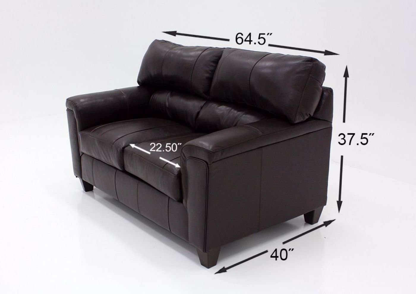 Dimension Details of the Soft Touch Loveseat by Simmons Upholstery Covered in a Dark Brown Top Grain Leather | Home Furniture Plus Bedding