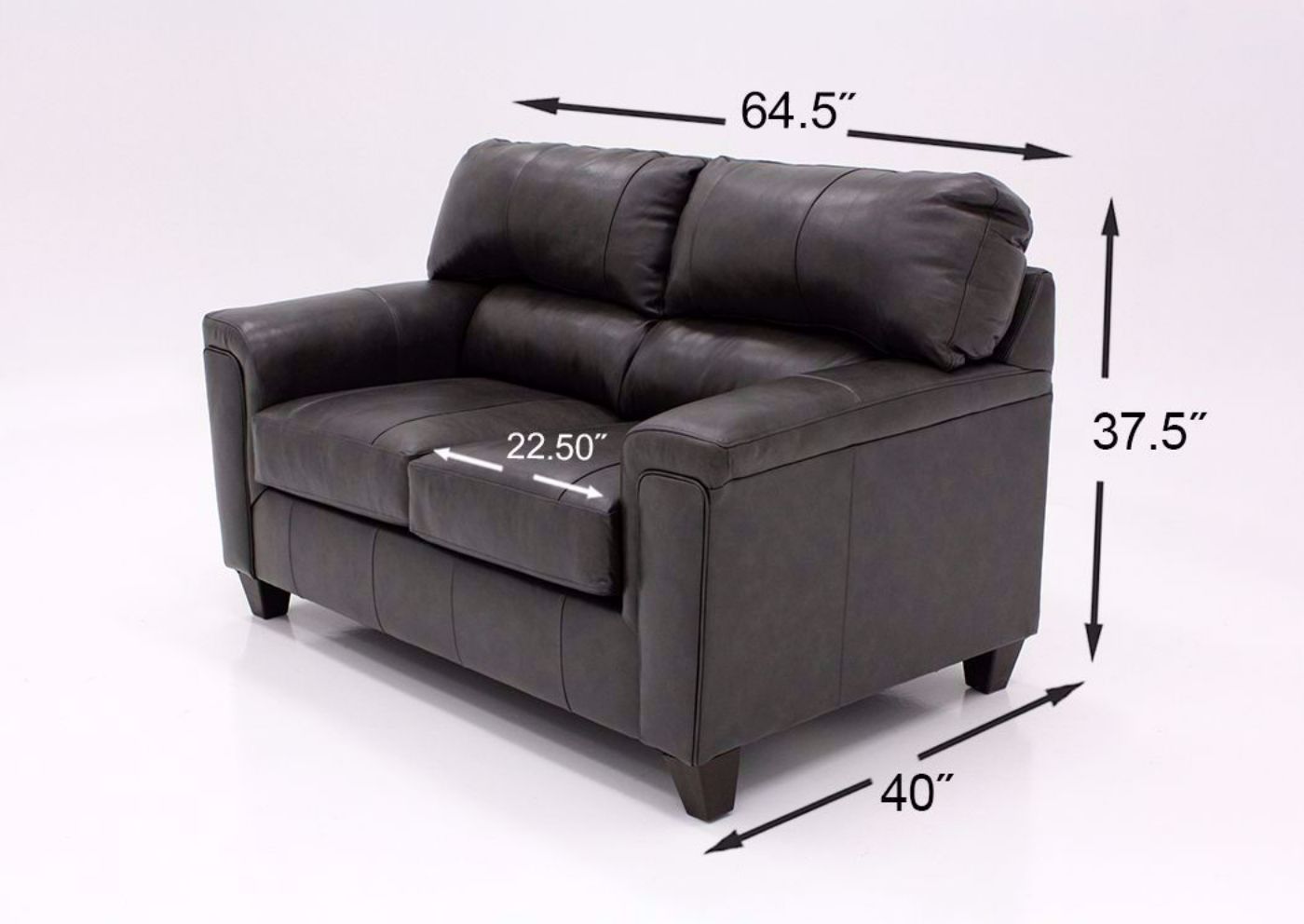 Dimension Details of the Soft Touch Loveseat by Simmons Upholstery Covered in a Fog Gray Top Grain Leather | Home Furniture Plus Bedding