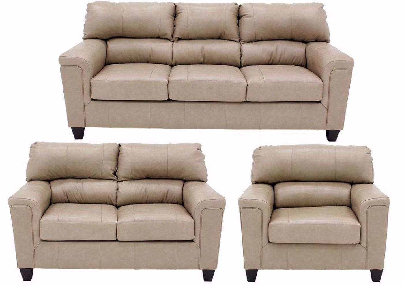 Close Up of Putty Cream Top Grain Leather Upholstery on the Soft Touch Sofa, Loveseat and Chair | Home Furniture Plus Bedding