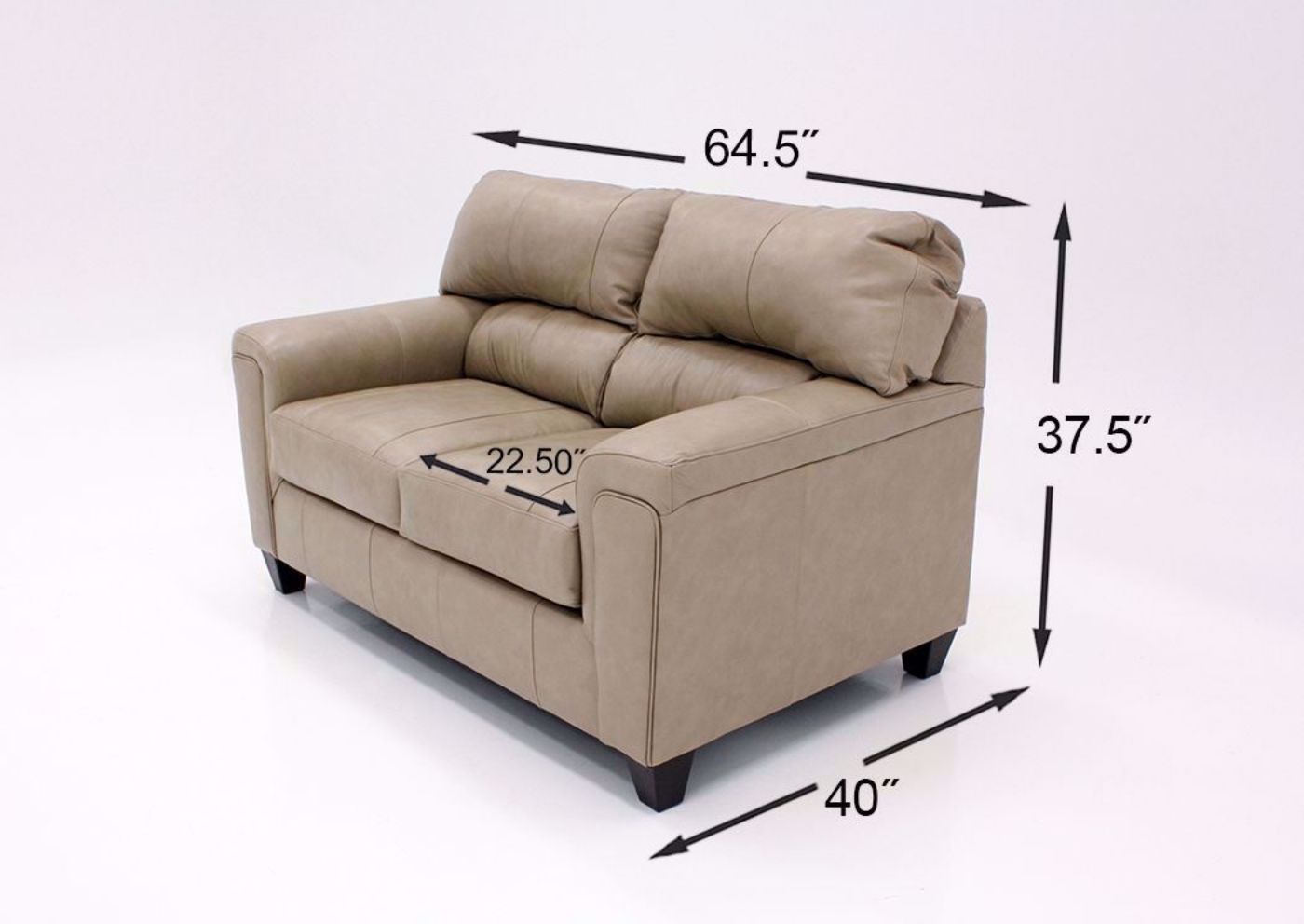 Dimension Details of the Soft Touch Loveseat by Simmons Upholstery Covered in a Putty Cream Top Grain Leather | Home Furniture Plus Bedding