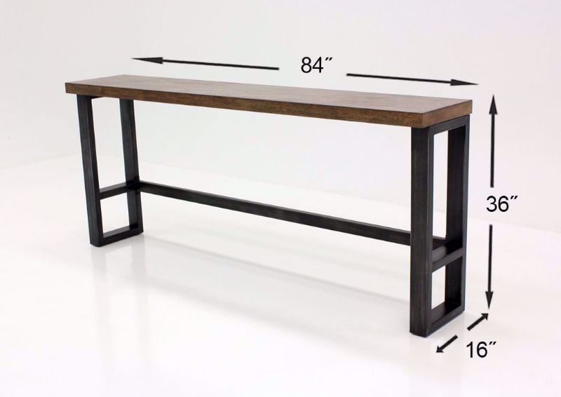 Brown Chandler Sofa Table Bar Set Showing Table Measurements | Home Furniture Plus Bedding