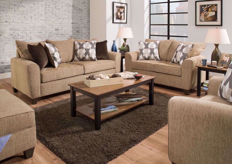 Reed Sofa Set, Light Brown Upholstery | Home Furniture Plus Bedding