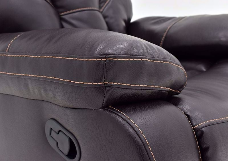Dark Brown Peoria Reclining Sofa by Standard Showing the Pillow Arm Detail | Home Furniture Plus Mattress