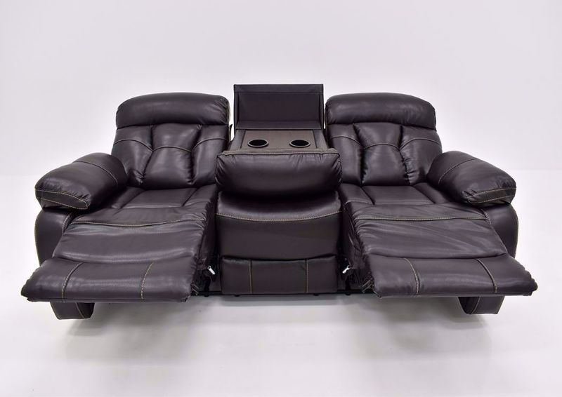 Dark Brown Peoria Reclining Sofa by Standard Facing Front in a Fully Reclined Position | Home Furniture Plus Mattress
