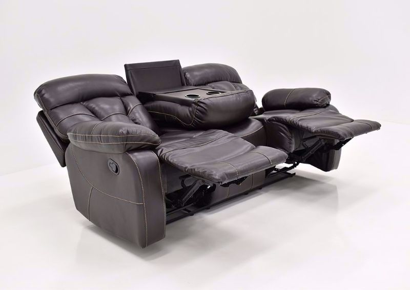 Dark Brown Peoria Reclining Sofa by Standard at an Angle in a Fully Reclined Position | Home Furniture Plus Mattress