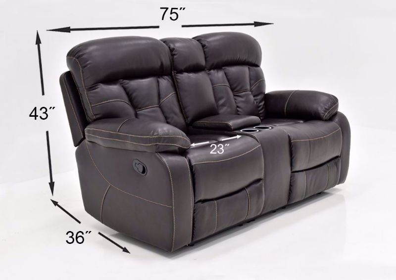 Dark Brown Peoria Reclining Loveseat by Standard Showing the Dimensions | Home Furniture Plus Mattress