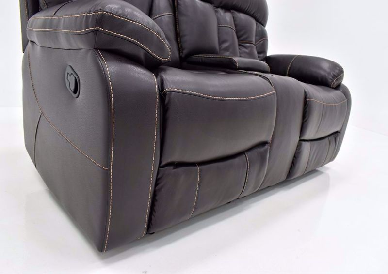 Dark Brown Peoria Reclining Loveseat by Standard Showing the Closed Chaise Detail | Home Furniture Plus Mattress