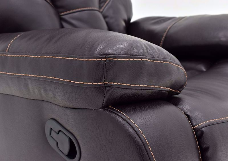 Dark Brown Peoria Reclining Loveseat by Standard Showing the Pillow Arm Detail | Home Furniture Plus Mattress