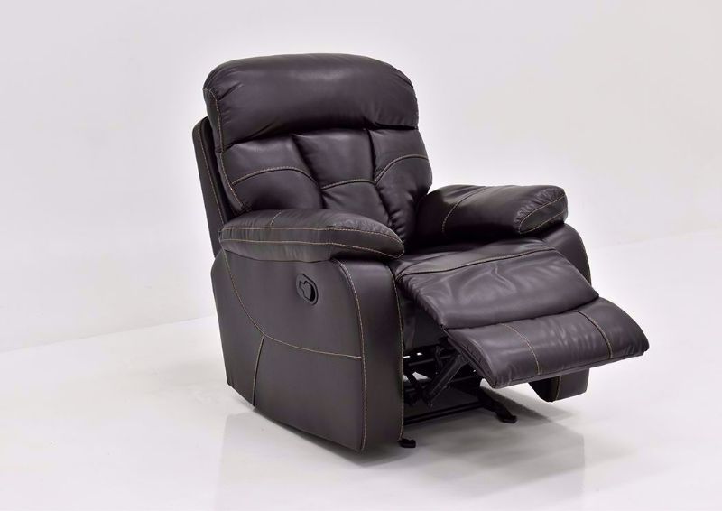 Dark Brown Peoria Glider Rocker Recliner by Standard Showing the Recliner Open | Home Furniture Plus Mattress