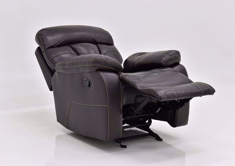 Dark Brown Peoria Glider Rocker Recliner by Standard Showing the Recliner Fully Reclined | Home Furniture Plus Mattress
