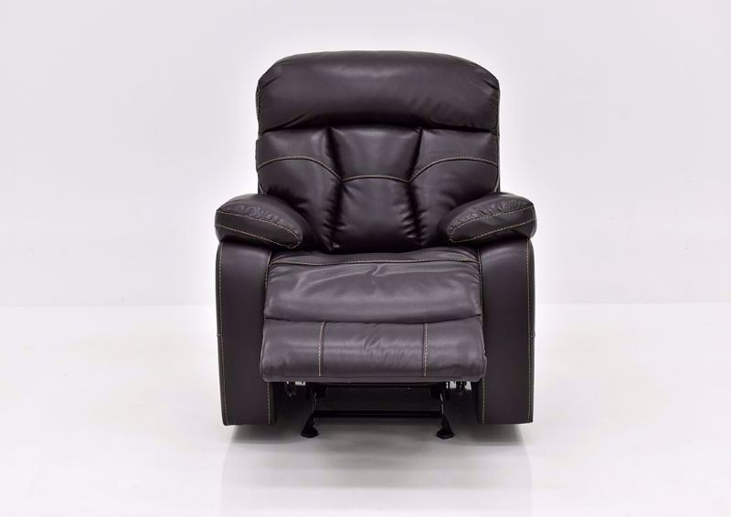 Dark Brown Peoria Glider Rocker Recliner by Standard Facing Front with the Recliner Open| Home Furniture Plus Mattress