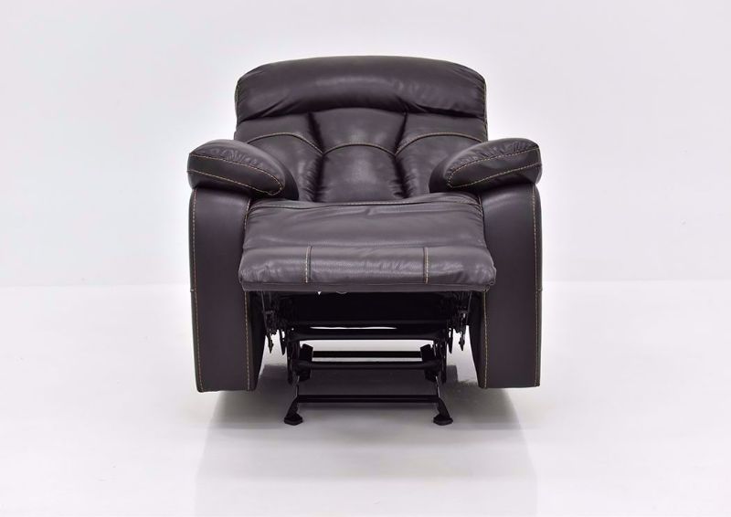 Dark Brown Peoria Glider Rocker Recliner by Standard Facing Front with the Recliner Fully Reclined | Home Furniture Plus Mattress