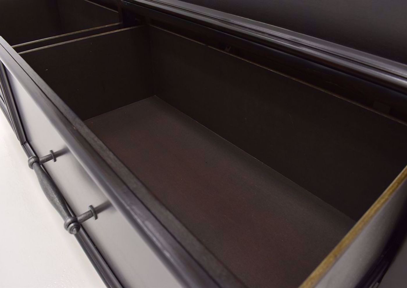 Dark Brown Brynhurst Dresser with Mirror by Ashley Furniture Showing the Drawer Interior Detail | Home Furniture Plus Mattress