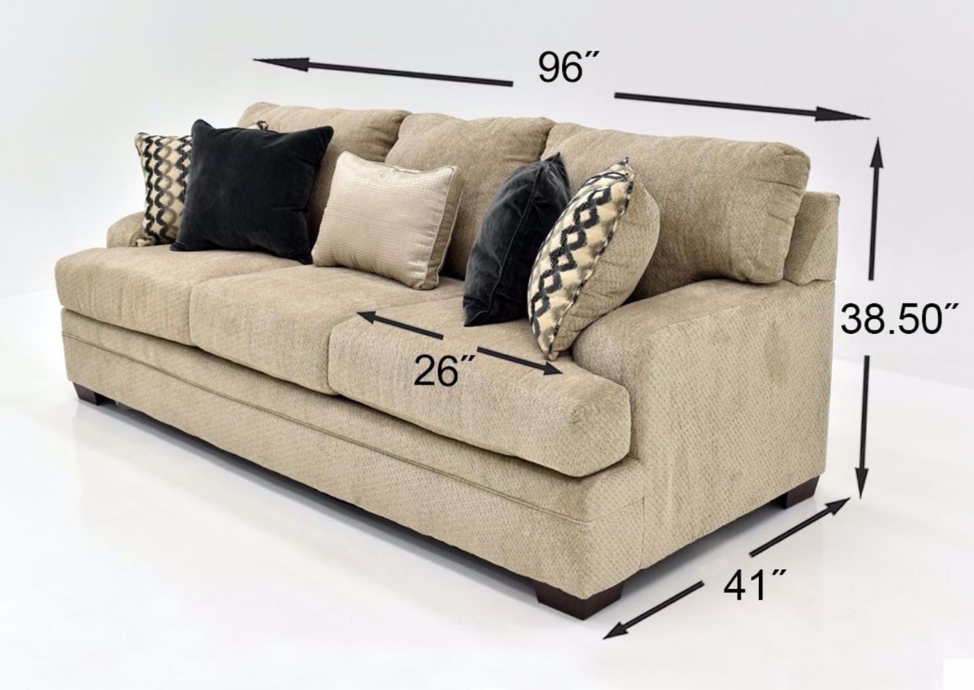 Beige Bellamy Sofa by Simmons Upholstery Showing the Dimensions | Home Furniture Plus Mattress