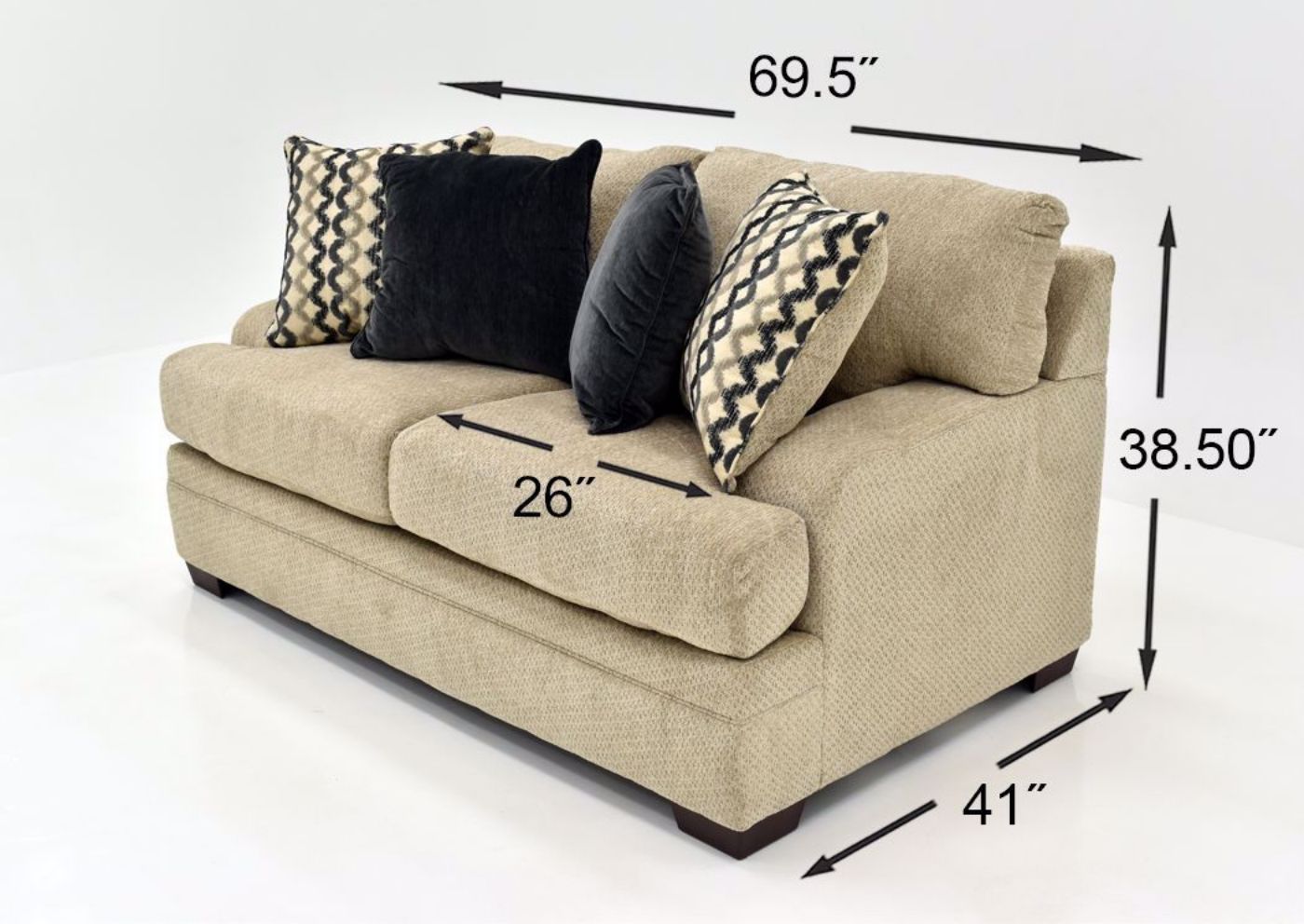 Beige Bellamy Loveseat by Simmons Upholstery Showing the Dimensions | Home Furniture Plus Mattress
