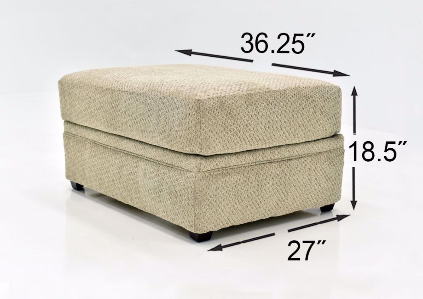 Beige Bellamy Ottoman by Simmons Upholstery Showing the Dimensions | Home Furniture Plus Mattress