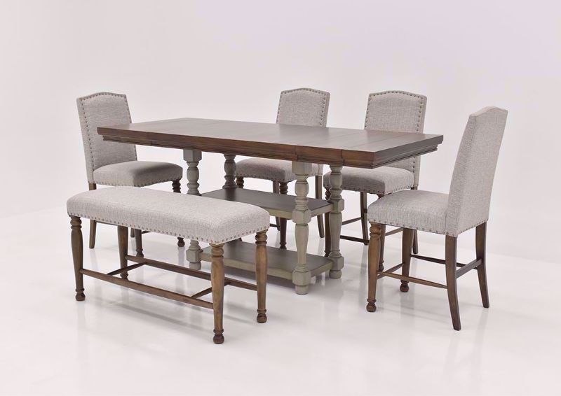 Brown Lettner Counter Height Dining Table Set by Ashley Furniture Table with the Leaf at an Angle  | Home Furniture Plus Bedding