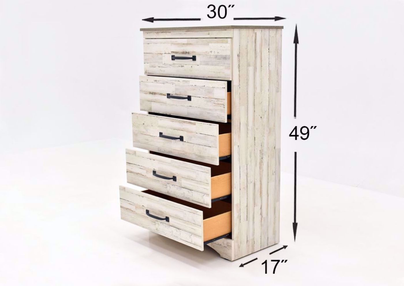 Rustic White Jourdan Creek Chest of Drawers by Kith Showing the Dimensions | Home Furniture Plus Mattress
