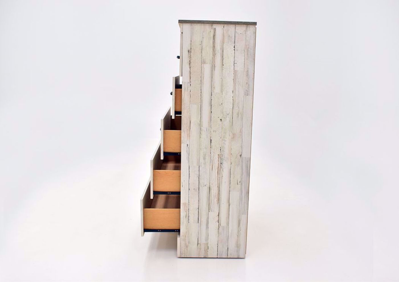 Rustic White Jourdan Creek Chest of Drawers by Kith Showing the Side View | Home Furniture Plus Mattress