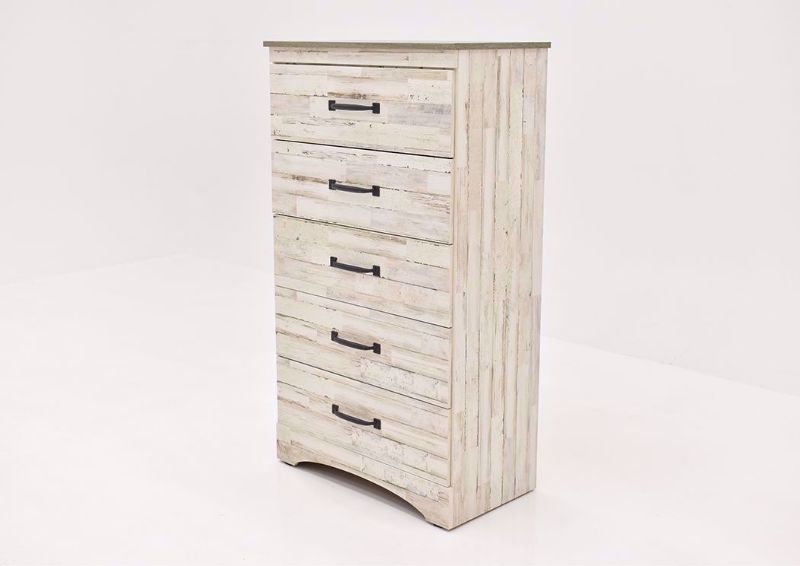 Rustic White Jourdan Creek Chest of Drawers by Kith Showing the Angle View | Home Furniture Plus Mattress