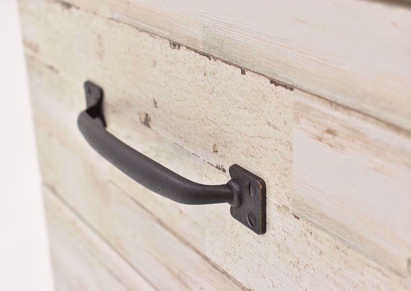 Rustic White Jourdan Creek Chest of Drawers by Kith Showing the Drawer Pull Detail | Home Furniture Plus Mattress