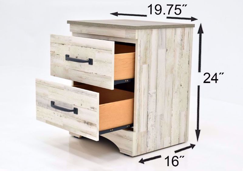Rustic White Jourdan Creek Nightstand by Kith Showing the Dimensions | Home Furniture Plus Mattress