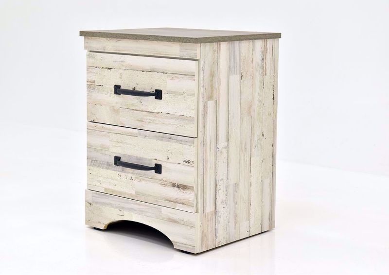 Rustic White Jourdan Creek Nightstand by Kith at an Angle | Home Furniture Plus Mattress