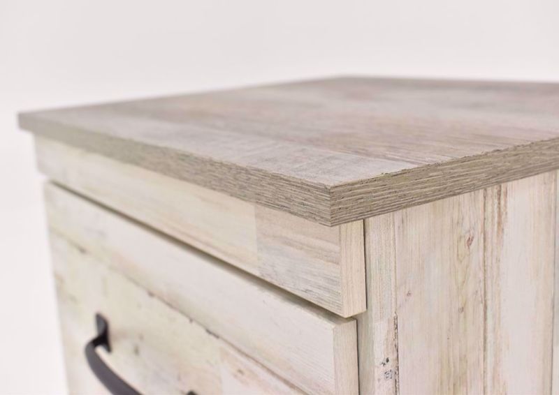 Rustic White Jourdan Creek Nightstand by Kith Showing the Top Detail | Home Furniture Plus Mattress