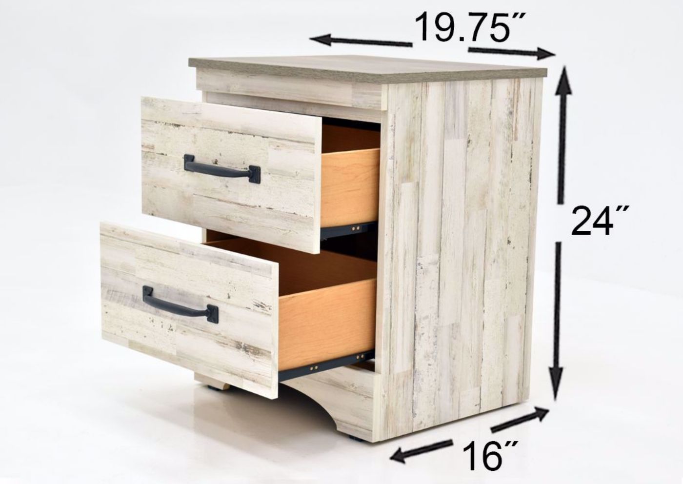 Rustic and Brown  White Jourdan Creek Bedroom Set Showing the Nightstand Dimensions | Home Furniture Plus Bedding