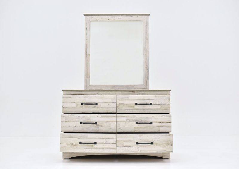 Rustic White Jourdan Creek Dresser with Mirror by Kith Facing Front With the Drawers Open | Home Furniture Plus Mattress