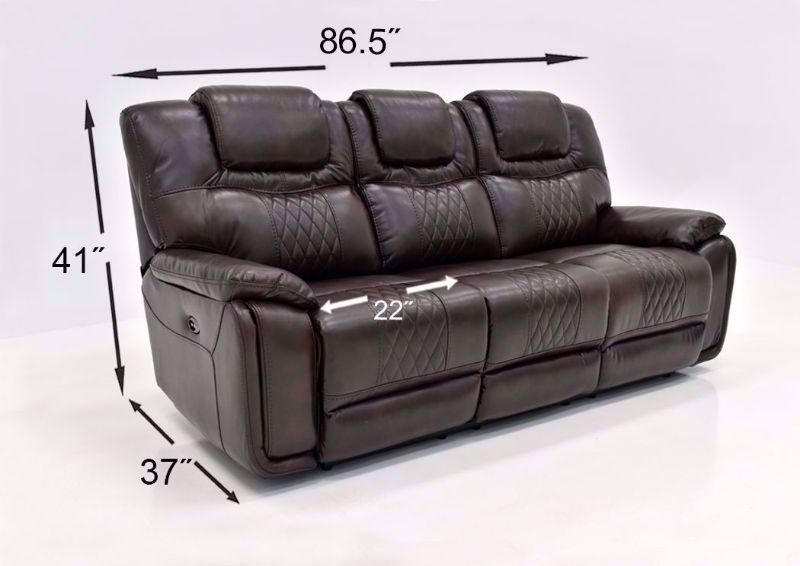 Brown Bentley Power Reclining Sofa by Zoy Showing the Dimensions | Home Furniture Plus Bedding