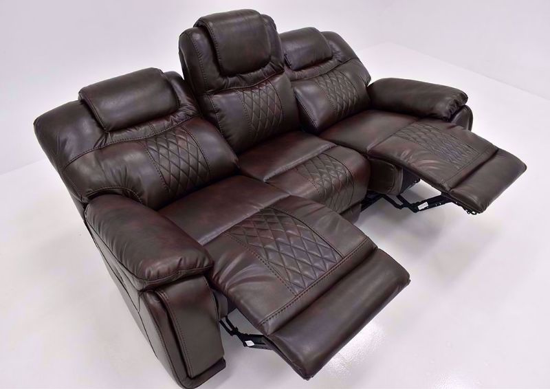 Brown Bentley Power Reclining Sofa by Zoy at an Angle in a Fully Reclined Position | Home Furniture Plus Bedding
