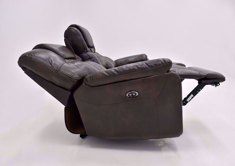 Brown Bentley Power Reclining Sofa by Zoy Showing the Side View in a Fully Reclined Position | Home Furniture Plus Bedding