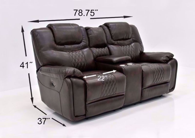 Brown Bentley Power Reclining Loveseat by Zoy Showing the Dimensions | Home Furniture Plus Bedding