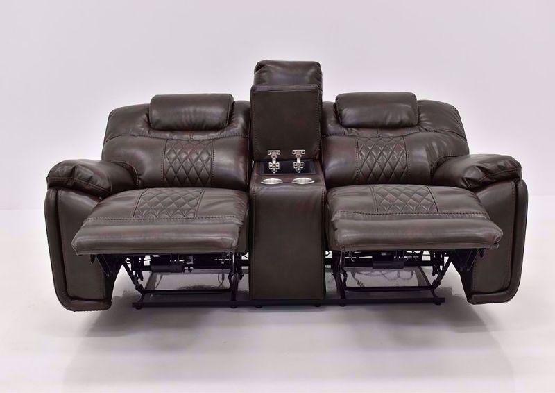 Brown Bentley Power Reclining Loveseat by Zoy Facing Front in a Fully Reclined Position | Home Furniture Plus Bedding