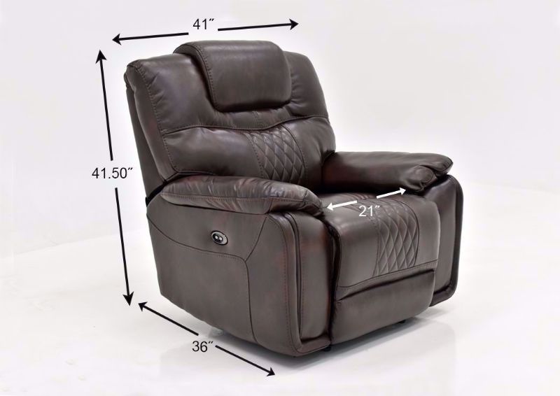 Brown Bentley Power Recliner by Zoy Showing the Dimensions | Home Furniture Plus Mattress