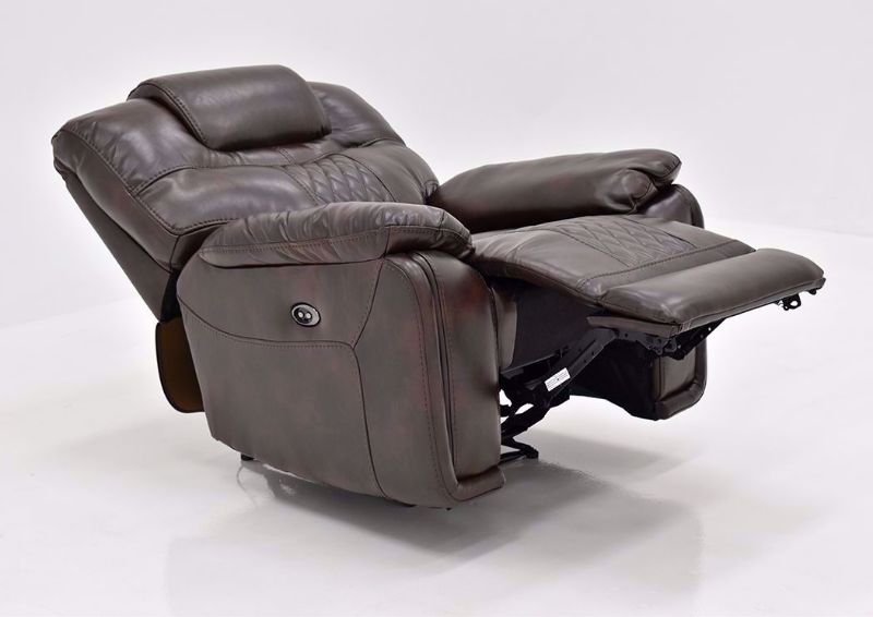 Brown Bentley Power Recliner by Zoy Showing at an Angle Fully Reclined | Home Furniture Plus Mattress