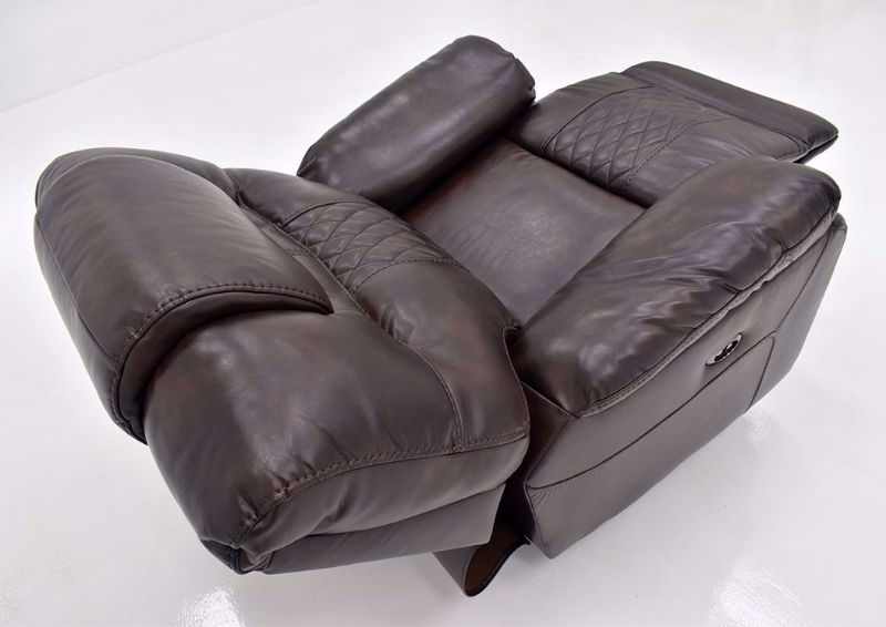 Brown Bentley Power Recliner by Zoy Showing at an Angle From the Back Fully Reclined | Home Furniture Plus Mattress